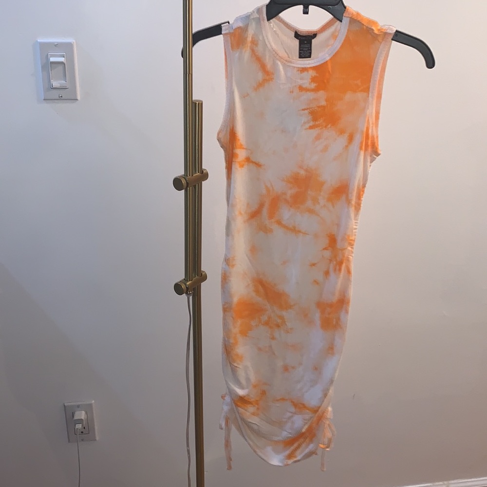 Cream Tie Dye Ruched Side Mini Dress - Picture 2 of 9